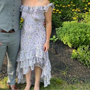Astr Lavender Maxi Dress with Floral Trim